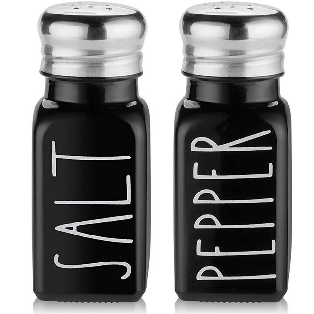 Black Salt and Pepper Shakers Set by Brighter Barns - Cute Black Kitchen Decor - Gothic or Halloween Kitchen Decor -Farmhouse Glass Shaker for Home Restaurants Weddings & Stainless Steel Lid (Black)