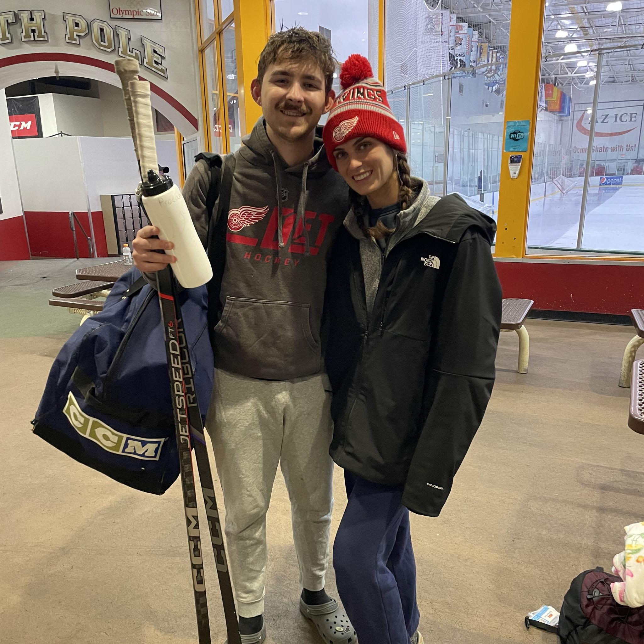 March 2025: Us at one of Anthony's hockey games!