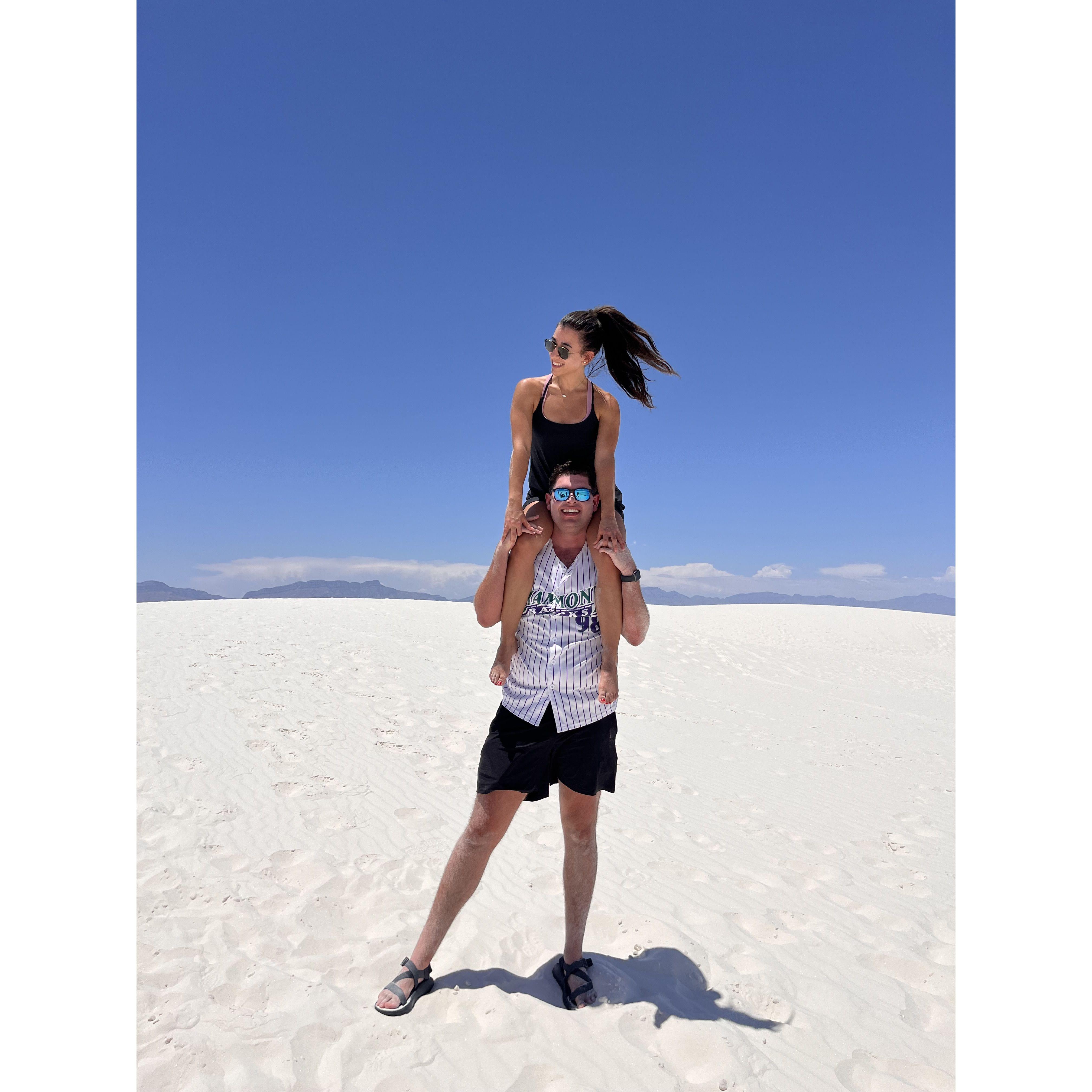 Janelle and Ken in White Sands, NM. They spent the weekend with friends during Fourth of July weekend 2023. Ken had to drive to El Paso, TX to pick Janelle up.