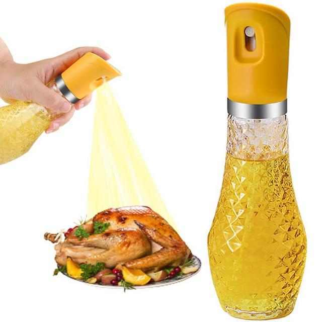 ZEREOOY Oil Sprayer for Cooking Olive Oil Sprayer Mister for Air Fryer Oil Spray Spritzer Glass Bottle Kitchen Gadgets for BBQ,Salad,Baking,Grill 260ml (Yellow)