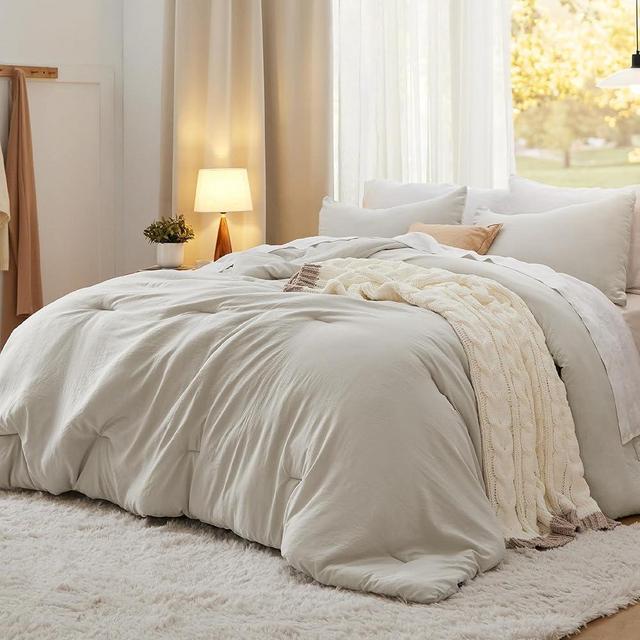 Bedsure Oversized King Comforter Set, Beige Soft Prewashed Bed Comforter for All Seasons, 3 Pieces Warm Bedding Sets, 1 Lightweight Comforter (120"x98") and 2 Pillowcases (20"x36")