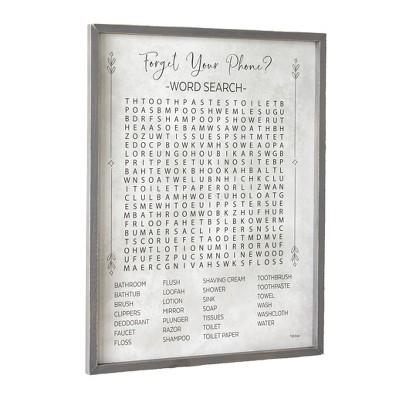 Lakeside Bathroom Word Search Wall Sign - Funny Farmhouse Art with Rustic, Vintage Style