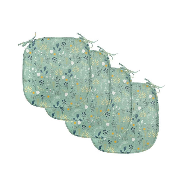 Ambesonne Floral Chair Seating Cushion Set of 4, Flourishing Spring and Summer Season Leaves Tulips Petals Illustration, Anti-Slip Seat Padding for Kitchen & Patio, 16"x16", Turquoise Teal Marigold