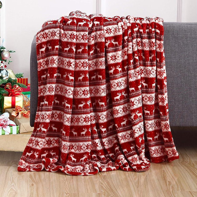 Elegant Comfort Luxury Velvet Super Soft Christmas Prints Fleece Blanket-Holiday Theme Home Décor Fuzzy Warm and Cozy Throws for Winter Bedding, Couch and Gift, 50 x 60 inch, Double Reindeer
