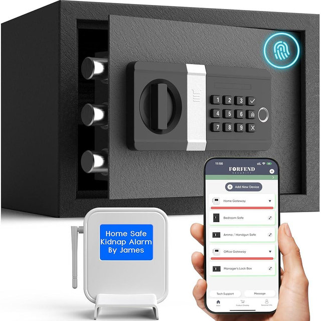 FORFEND Smart Fingerprint Safes | WiFi Safe Box App Unlock/Alarm | Voice Command, Kidnap SOS Alarm, Tamper Proof, Frozen Mode | Biometric Caja Fuerte Money Lockbox History Track Remote Live Monitor