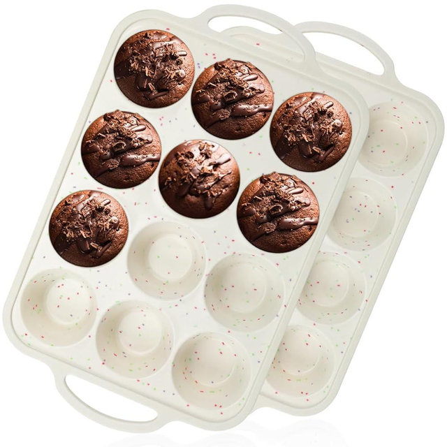 FUNBAKY Silicone Muffin Pan, Metal Reinforced Frame Muffin Tins Nonstick 12 Cups Regular Size Muffin Pan for Baking Muffin, Cupcake BPA Free