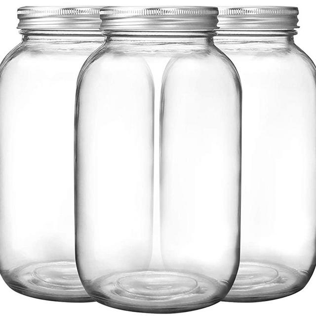 3 Pack Mason Jars 64 oz Wide Mouth with Lid and Band, Half Gallon Mason Jars with Airtight Lids , Clear Glass Mason Jars (Set of 3) (Wide Mouth)