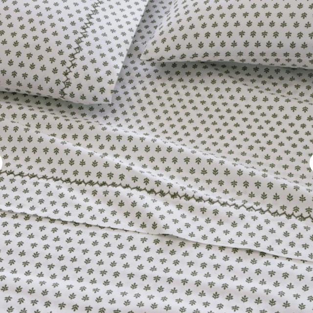 Fern-Print King Size Cotton Percale Sheet Set