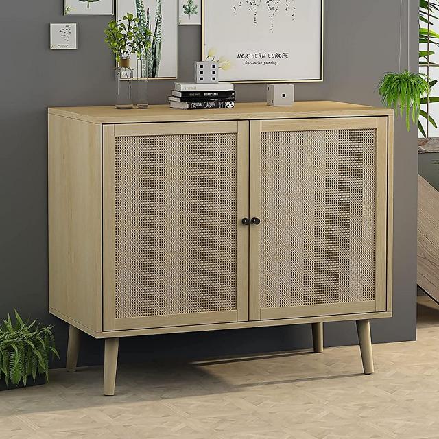 Sideboard Buffet Cabinet, Wide Kitchen Storage Cabinet with Rattan Doors and Adjustable Shelves, Accent Home Furniture for Living Room, Bedroom