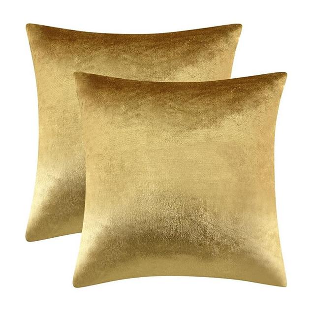 GIGIZAZA Gold Velvet Decorative Throw Pillow Covers for Sofa Bed 2 Pack Soft Cushion Cover