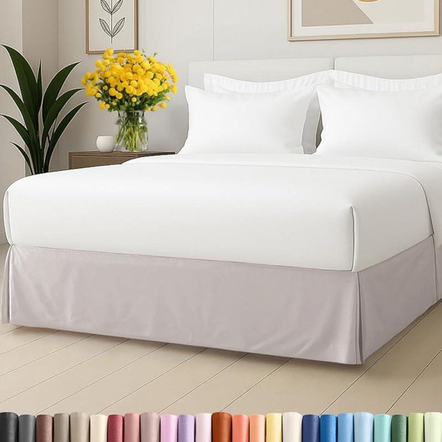 Pleated Bed Skirt Full Size - 3 Sided Pleated Bed Skirt Full - Ultra-Soft, Easy Fit with 12 Inch Tailored Drop - Hotel Quality, Wrinkle & Fade Resistant - for Women, Men, Kids and Teens - Light Grey