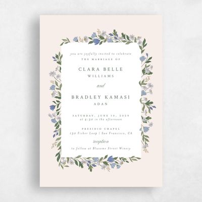 Blue Floral Wedding Invitation - Florentina Portrait