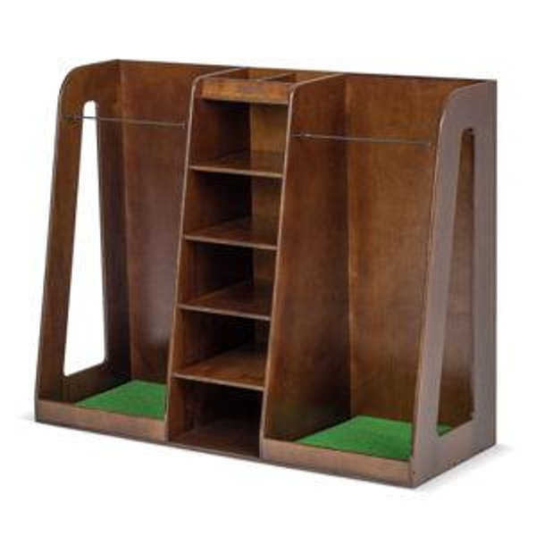 Brown Wooden Golf Bag Organizer & Storage Rack