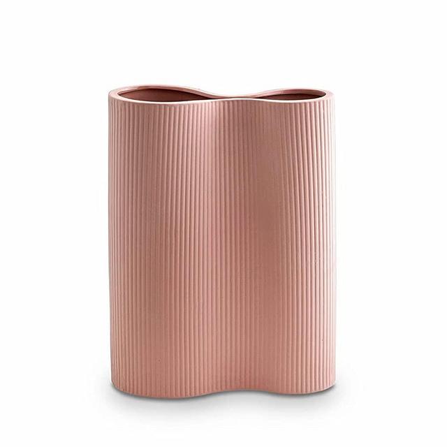 Luxe Pink Infinity Vase. 9” Tall Vase for Flowers. White Ceramic Vase for Home Decor. Pampas Grass Vase. Boho Vase. White Flower Vase for Decor. Modern Vase. Decorative Vase for Home Decor. Clay Vase