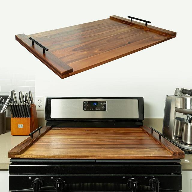 KCBCee Acacia Wood Noodle Board Stove Top Cover for Gas & Electric Stove – Large Multipurpose Cutting Board, Countertop Saver, Charcuterie Tray, Serving Board, Rustic Style, Kitchen Decor, Durable