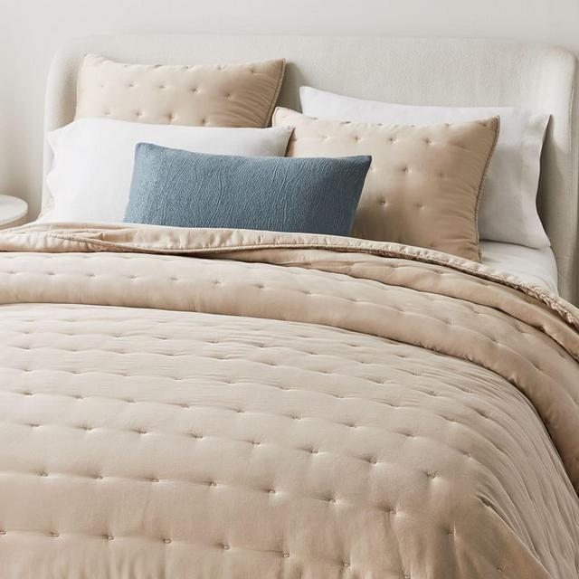 Tencel Crescent Stitch Quilt, Full/Queen Set, Sand