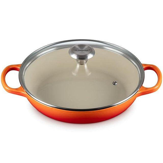 Le Creuset Enameled Cast Iron Signature Round Braiser with Glass Lid, 2.25 qt., Flame