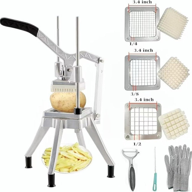 Commercial Vegetable Fruit Chopper, Professional Potato Slicer, Manual Veggie Chopper Cutter Machine, French Fry Cutter Kitchen,Stainless Steel Blades with 3 Replacement (1/4"+3/8"+1/2" Blades)