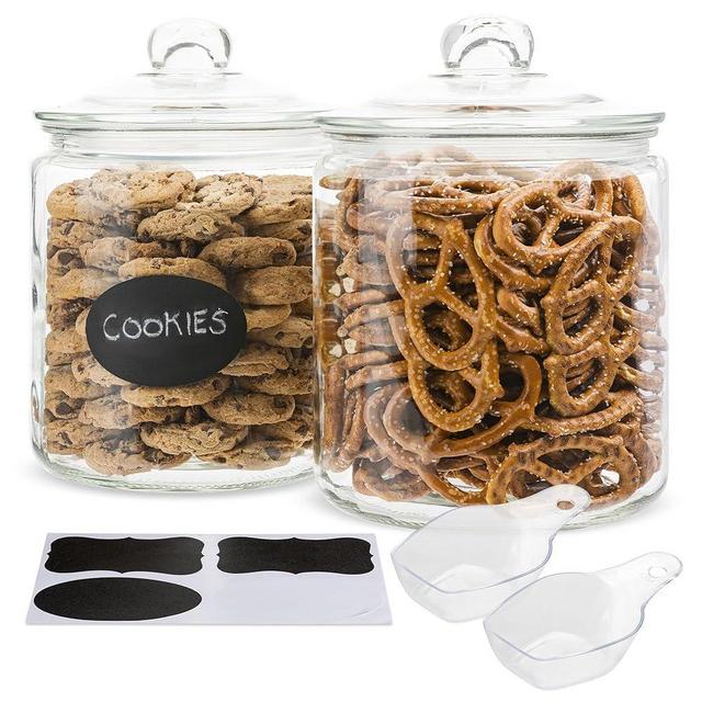 KooK Glass Kitchen Jars, Food & Cookie Storage Containers for Pantry, Bathroom Apothecary Canisters, Airtight Lids, Dishwasher Safe, with Chalk and Labels, 1 Gallon, Set of 2