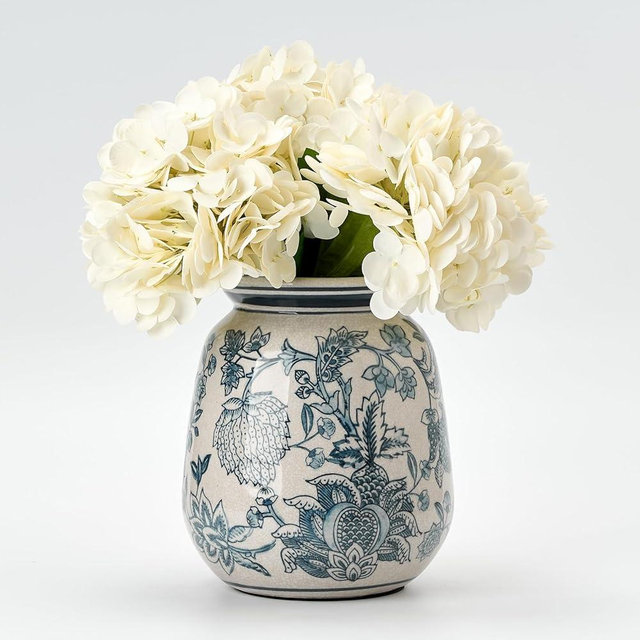 SIDUCAL Blue and White Vintage Vase, Ceramic Chinoiserie Floral Vase, Retro Ice Cracked Blue and White Porcelain Vase for Home Decor Centerpieces, Living Room, Bookshelf, Office, 7.3" H