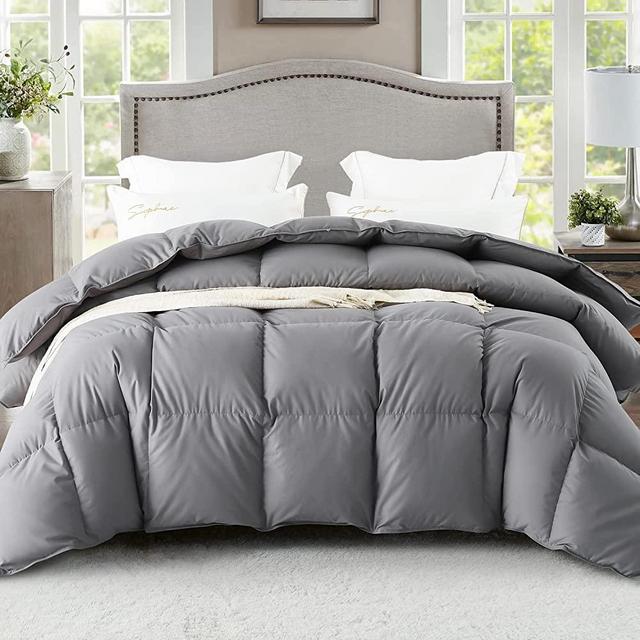 Globon Goose Down Comforter King Size Duvet Insert Medium Weight for All Season ,45OZ,650 Fill Power ,100% Cotton, Medium Warmth with Corner Tabs,Grey