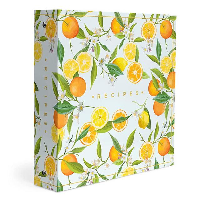 Recipe Binder 8.5x11 3 Ring Kit - Make Your Own Cookbook With Recipe Cards or Printed Pages - Oranges & Lemon Kitchen Decor