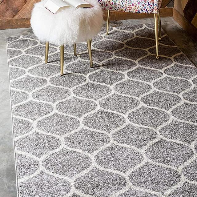Unique Loom Trellis Frieze Collection Lattice Moroccan Geometric Modern Light Gray Area Rug (4' 0 x 6' 0)