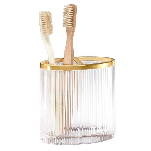 Nicole Miller - Toothbrush Holder, Glass Countertop Accessories, Dorm Room Essentials (Louise Collection, Clear)