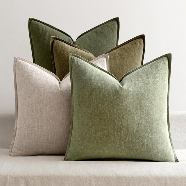 MIULEE Green and White Pillow Covers Pack of 4 Decorative Natural Solid Throw Pillow Covers Soft Accent Boho Farmhouse Couch Pillowcases Modern Home Decors for Living Room Bed Sofa 18x18 Inch