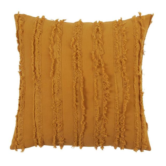 Saro Lifestyle Fringe Striped Design Throw Pillow, Mustard, 18" x 18"