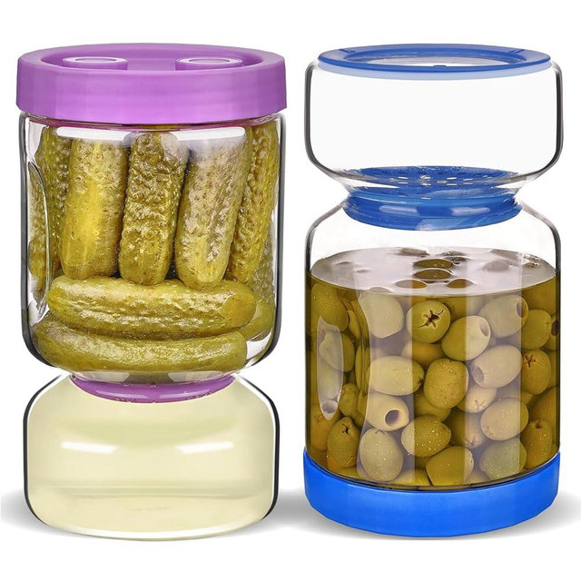 ZENS Pickle Jar with Strainer Flip, 2 Pack 51oz Pickle Container Pickle Juice Separator Hourglass Jar for Olive Keeper, Leakproof Pickle Holder Jars for Pickling Dill Sliced Storage, Gifts for Mom