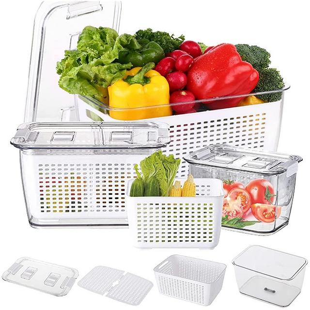 Vegetable Fruit Storage Containers For Refrigerator - Produce saver storage containers - Refrigerator Organizer for Veggie, Berry and Fruits - Food Storage Containers with Vents Keep Fresh Easy to Clean Fresh Easy to Clean