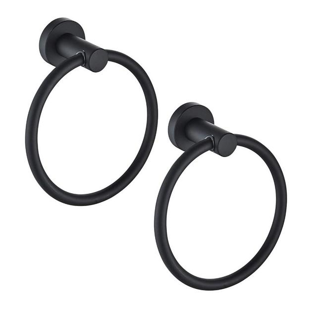 MARMOLUX ACC Matte Black Towel Rings (2 Pack) - Modern Hand Towel Holders for Bathroom Wall - Round Stainless Steel Bathroom Towel Racks - Black Towel Hangers for Bathroom. - Towel Rack Bathroom