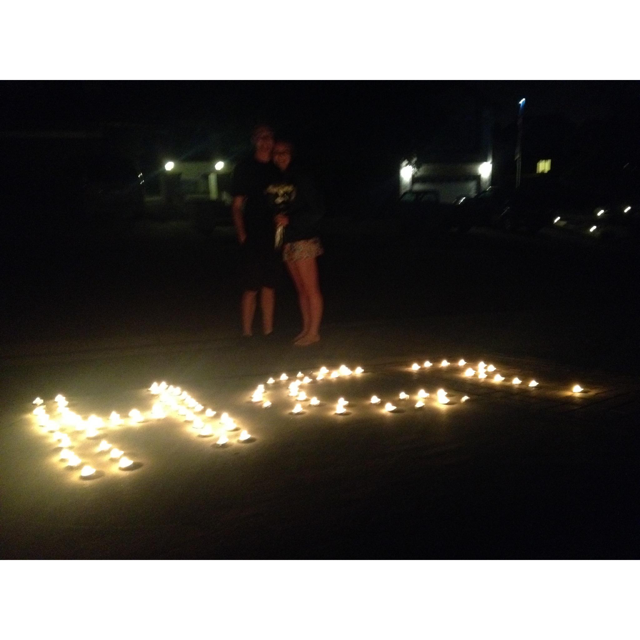 Jimmy surprised me at my house with flowers and hundreds of candles spelling "HC?"