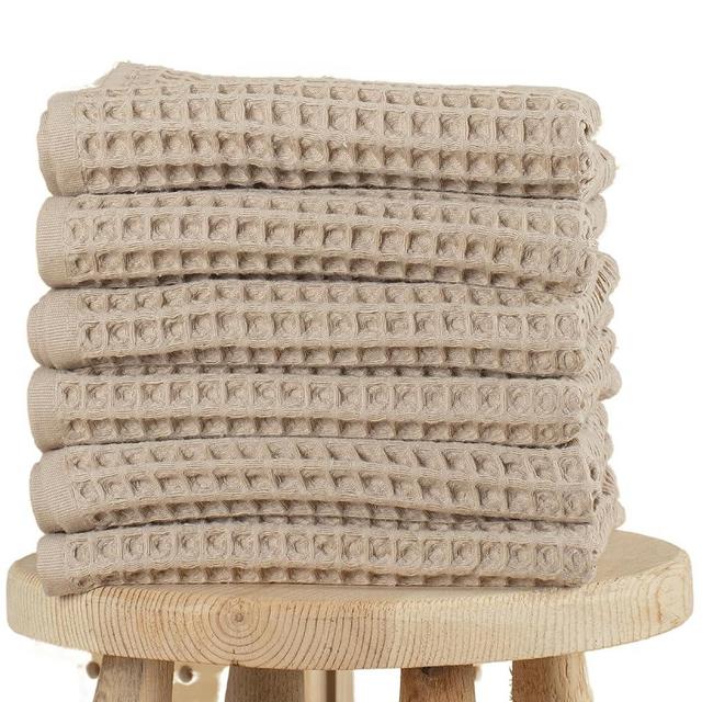 PÜSKÜL Premium Soft Turkish Cotton Waffle Hand Towels, 32X16 Inches 6-Pack (Beige, 6)