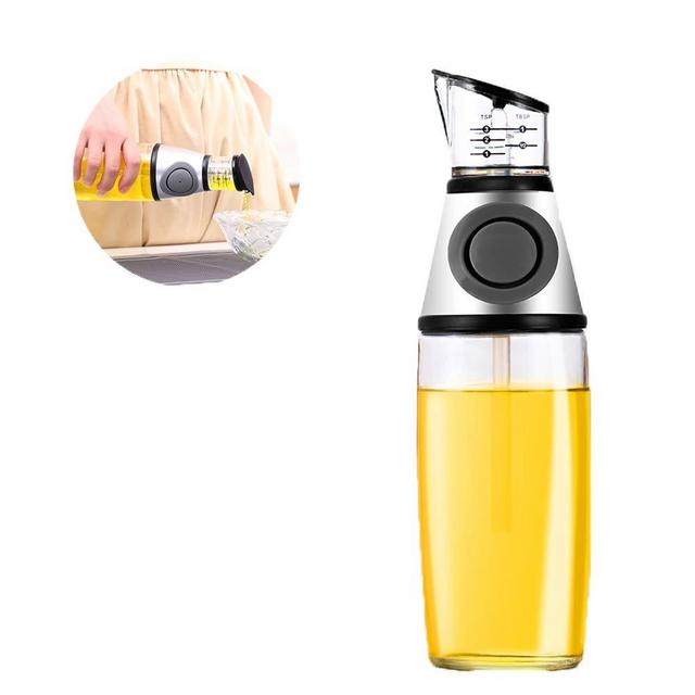 Olive Oil&Vinegar Dispenser Bottle 500ml Glass Bottle with Measurements and Oil Pump for Portion Control for Kitchen Cookin&Baking