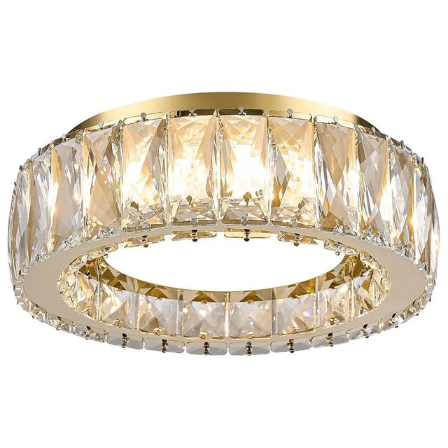 Badiegh Crystal Gold Flush Mount Ceiling Light Fixture,Dimmable LED 5CCT 3000K-6000K Chandelier,11 Inch Modern Small 24W Round Lighting Fixtures for Kitchen Hallway Foyer Laundry Room