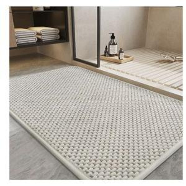 PADOOR-Bath Mat-Super Absorbent Chenille Bathroom Mats-Rubber Backed Bath Mats for Bathroom Non Slip, Easy Clean Bathroom Rugs Front of Bathtub,Shower Room,Sink-17×28, Beige&Cream