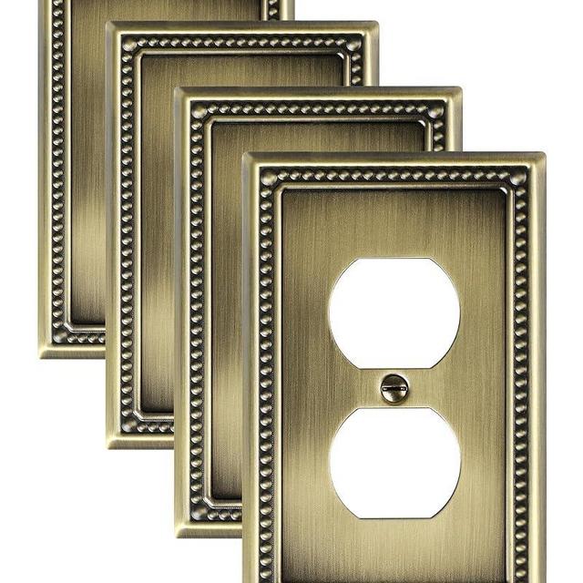 TREEWELL 4-Pack Duplex Outlet Cover Plate, Antique Brass Metal Wall Plates for Electrical Outlets, 1 Gang Receptacle Cover, Pearls Decorative Switch Plates and Outlet Covers