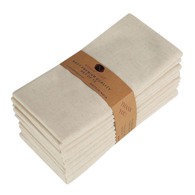 Cloth Napkins Set of 12 Cotton Linen flax12 Pack Natural Premium Quality, Mitered Corners Ideal for Farmhouse Party Wedding Spring Summer Easter - Perfect Everyday Use Ivory Natural