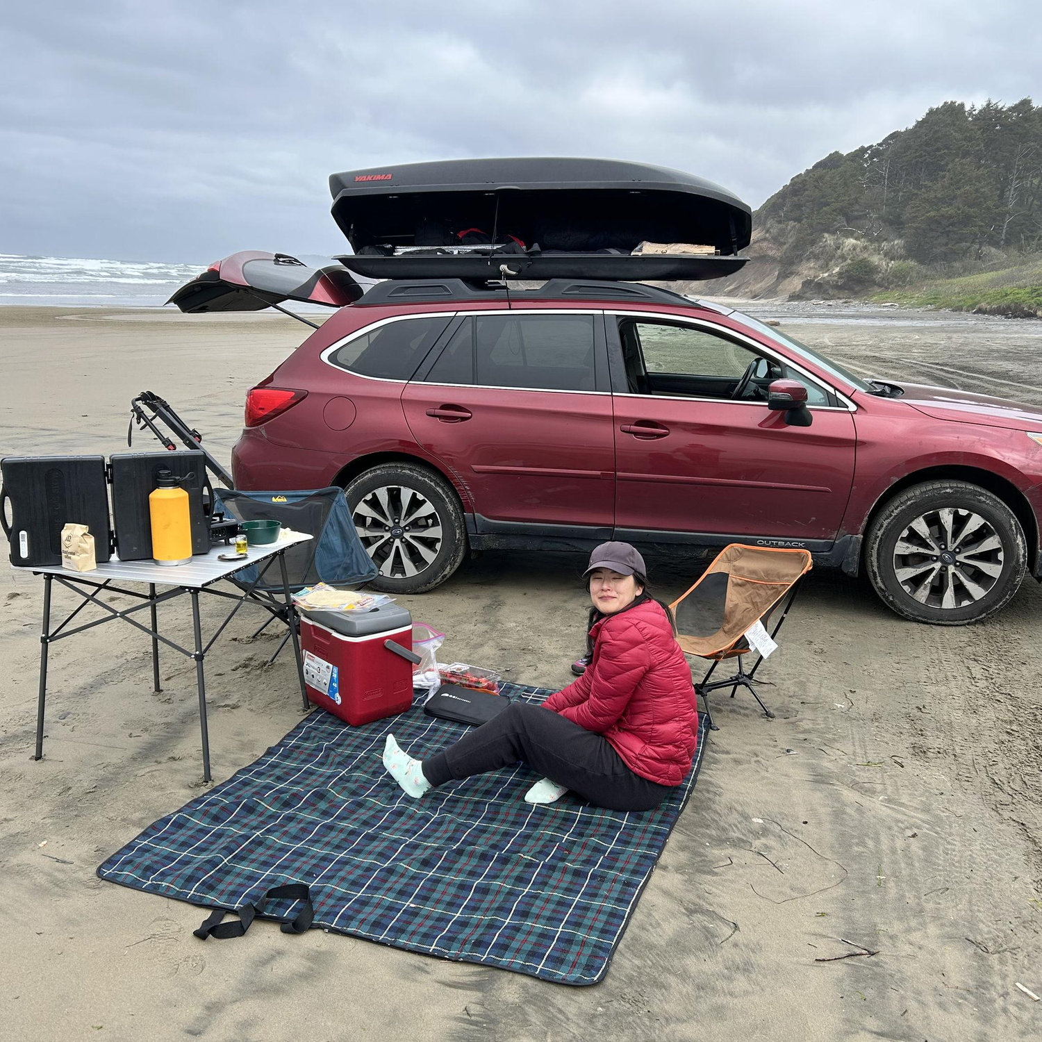 Cooking lunch on the beach - right before we almost got swept away by the tide.