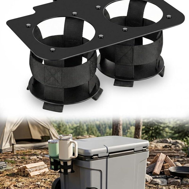 Cooler Cup Holder Designed for Ninja FrostVault Wheeled Cooler with Dry Zone 30QT/45QT/65QT, Side-Mount 2-Cup Beverage Caddy for Stanley, Cans, Bottles & Many Tumblers