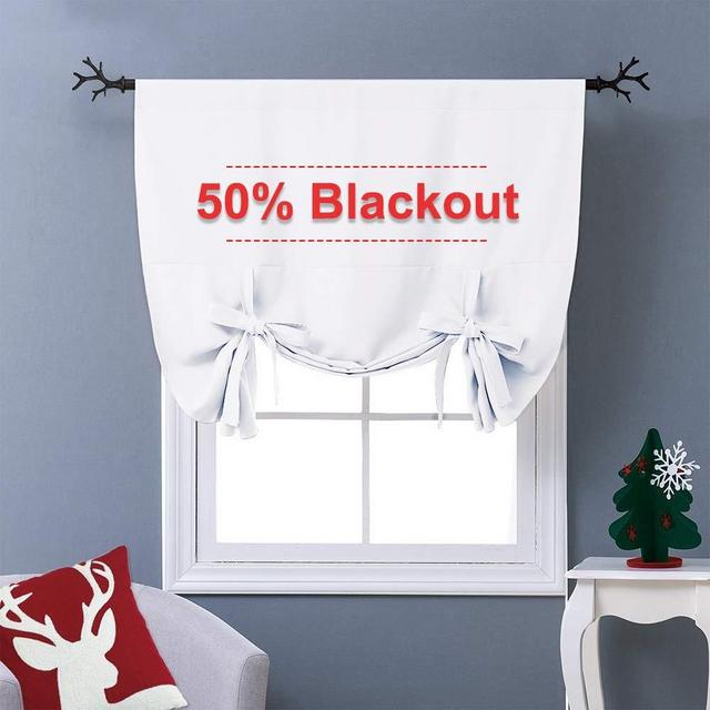 NICETOWN Thermal Insulated Curtain - Pure White Tie Up Shade for Small Window, Window Valance Balloon Blind (Rod Pocket Panel, 46 inches W x 63 inches L)