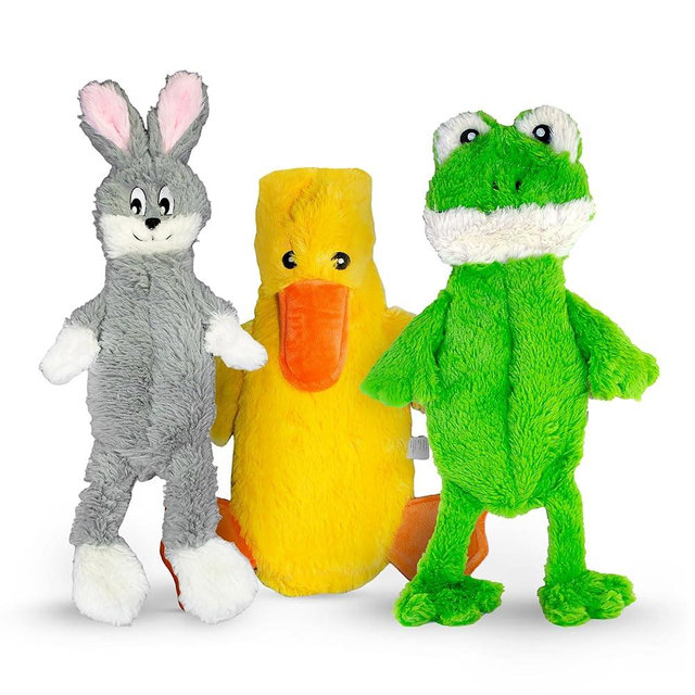 FGA MARKETPLACE Frog-Grey Rabbit- Duck Flat NO Stuffing NO Squeak Plush Dog Toy, Funny Style Will Entertain Your Dog for Hours, Recommended for Small and Medium Dog 21 INCH Long