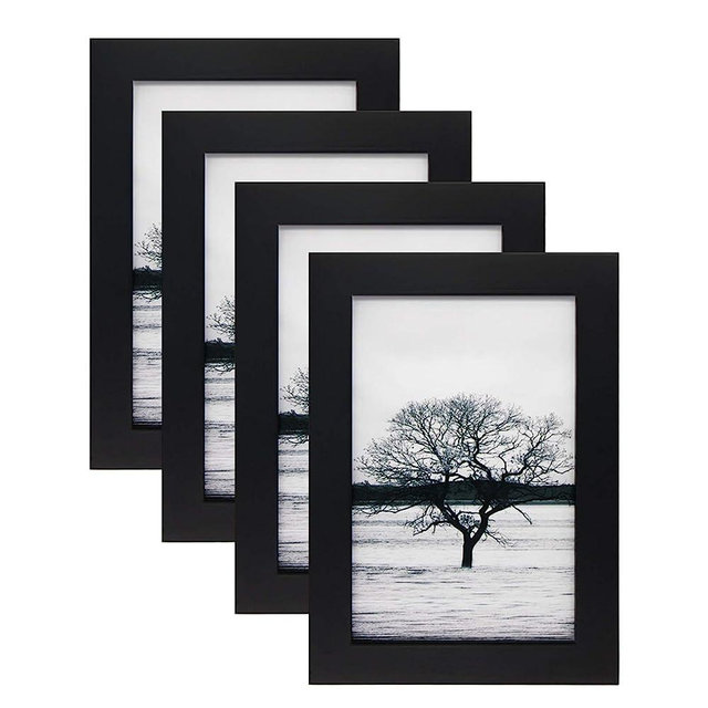 Egofine 4x6 Picture Frames Set of 4 - Made of Solid Wood Covered by Plexiglass for Table Top Display and Wall Mounting photo frame Black