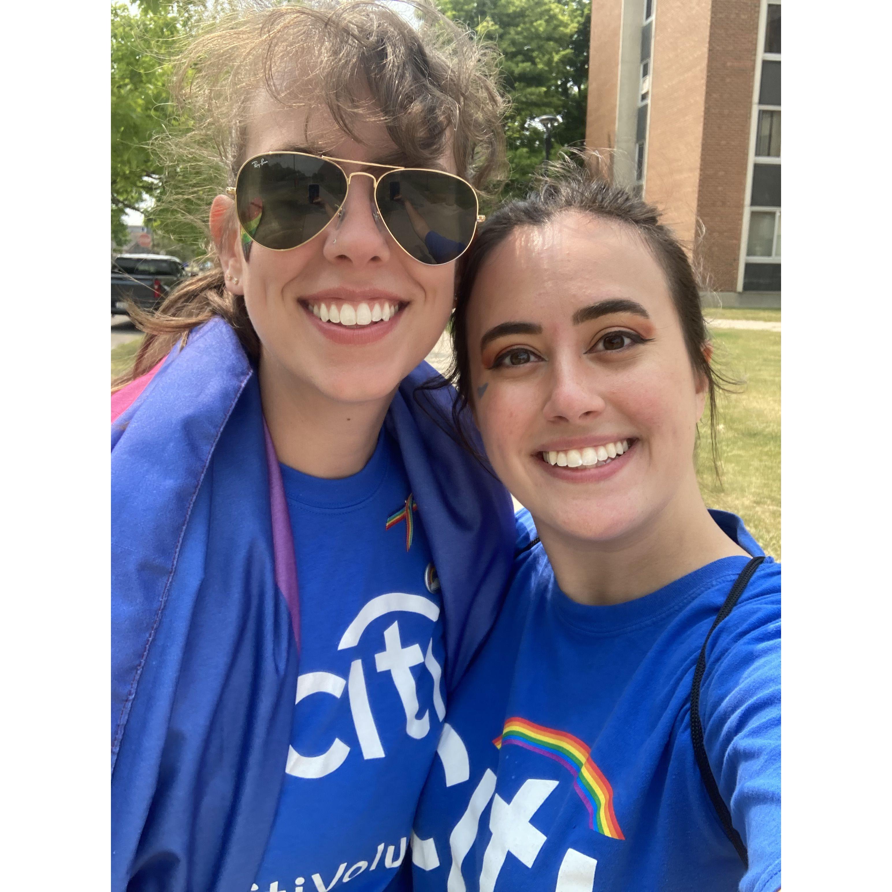 At the 2023 Buffalo pride parade with Hannah's coworkers