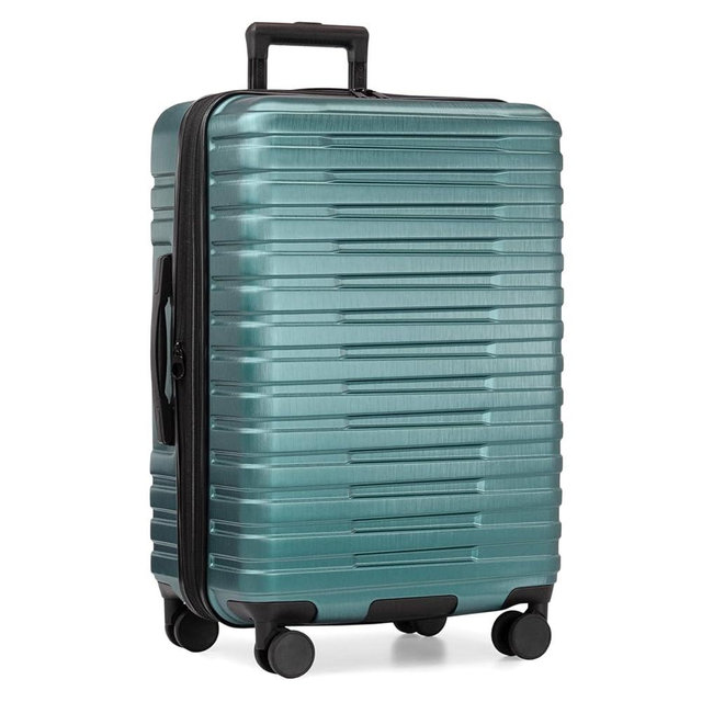 U.S. Traveler Boren Expandable Hardside Rugged Travel Luggage with 8 Spinner Wheels, Teal, Checked-Medium 26-Inch