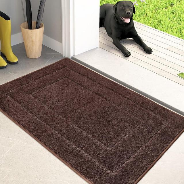 PURRUGS Dirt Trapper Door Mat 24" x 35.5", Non-Slip/Skid Machine Washable Entryway Rug, Dog Door Mat, Super Absorbent Welcome Mat for Muddy Wet Shoes and Paws, Brown