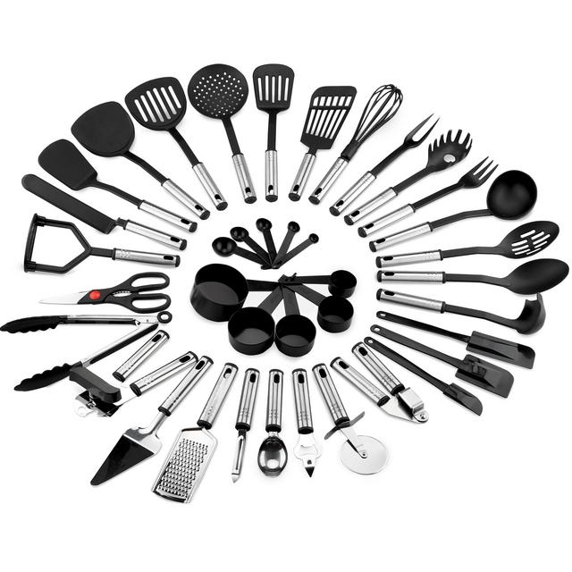 Best Choice Products 39-Piece Home Kitchen All-Purpose Stainless Steel and Nylon Cooking Baking Tool Gadget Utensil Set for Scratch-Free Dishes, Black/Silver