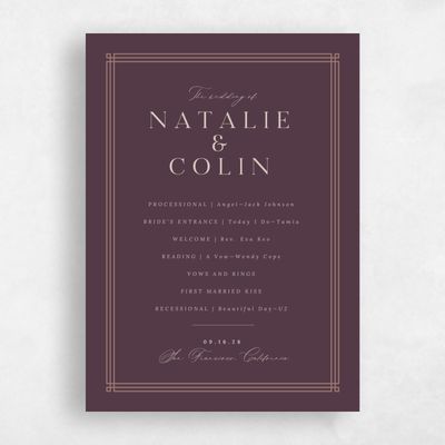 Dark Plum, Purple Wedding Program - Sarnai